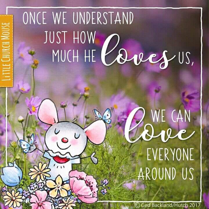 an image of a mouse with flowers in the foreground and a quote about love