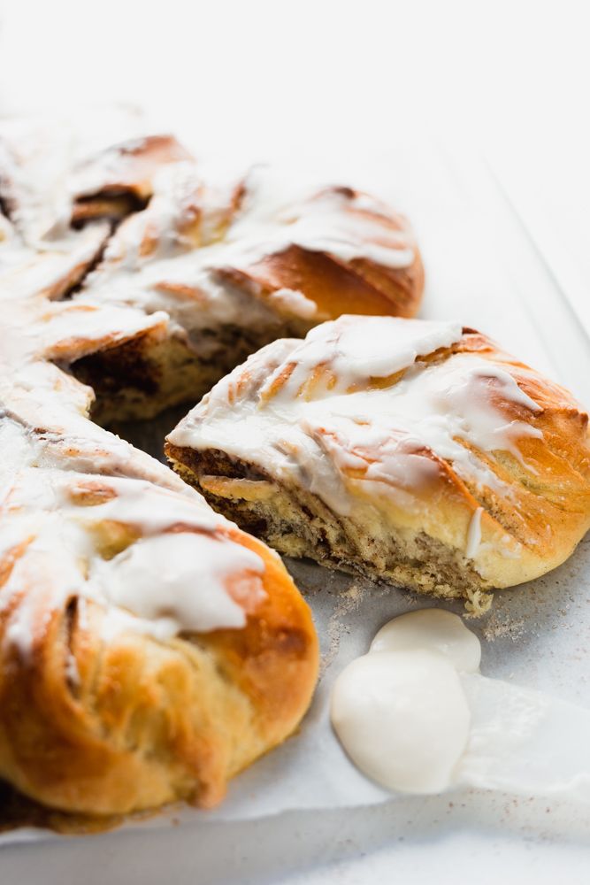 a pastry with white icing on top of it