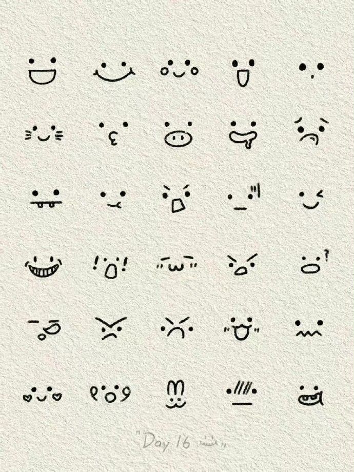 an image of various emoticions drawn by hand on white paper with black ink