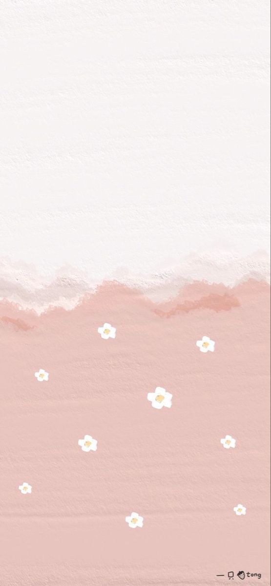 an abstract pink and white painting with daisies in the foreground, against a pale background