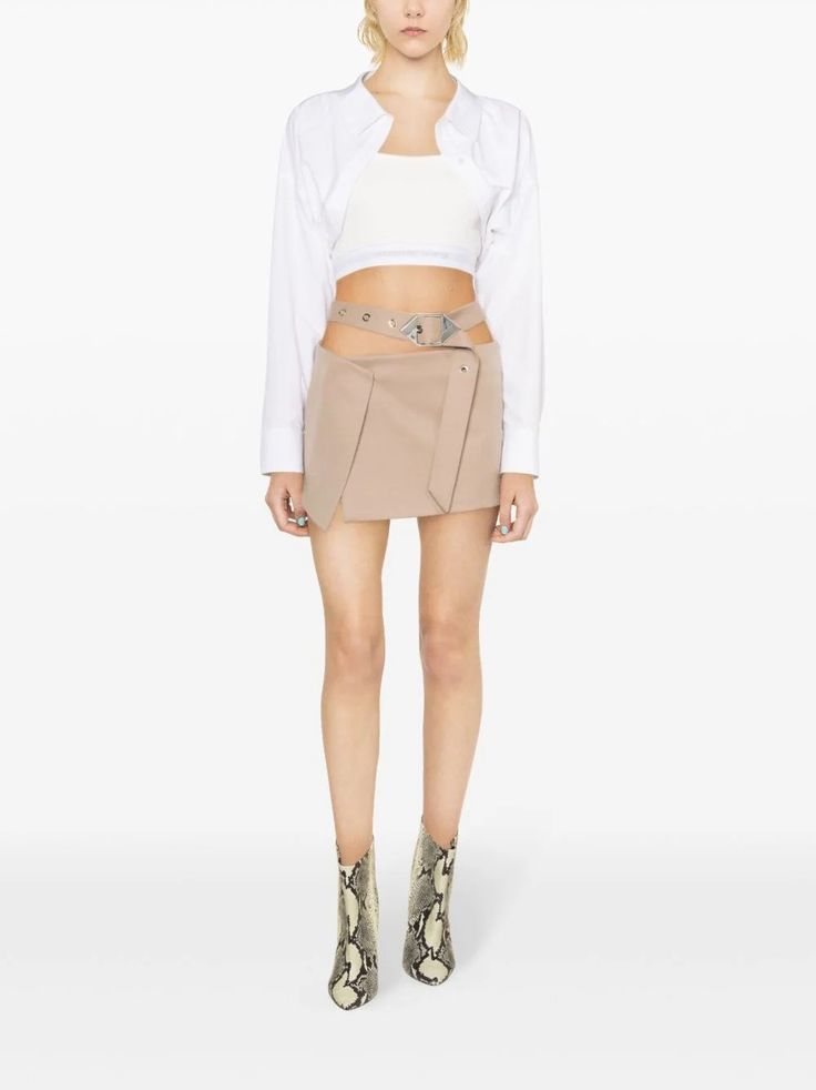 The Attico Asymmetric Belted Miniskirt - Farfetch The Attico, Asymmetrical Design, Buckle Belt, Belt Buckles, Brand Logo, Mid Rise, Casual Fashion, Fashion Branding, Mini Skirts