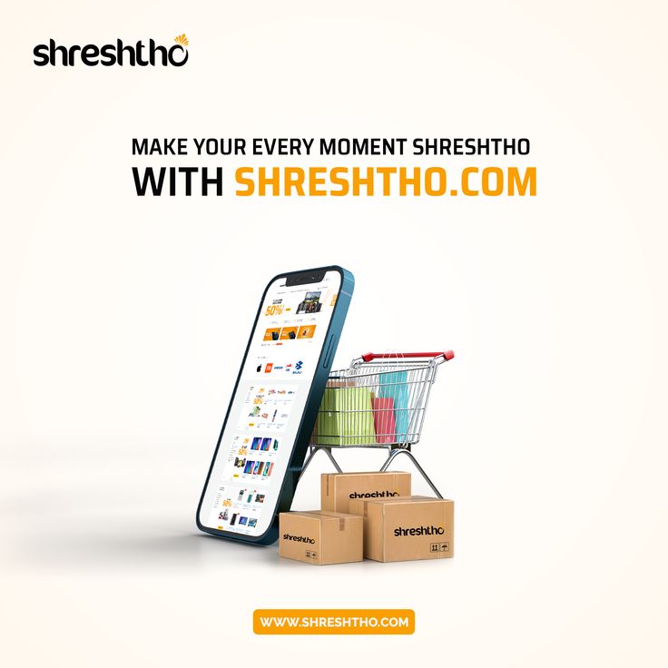 an advertisement for shreeshito's online store with boxes and a phone