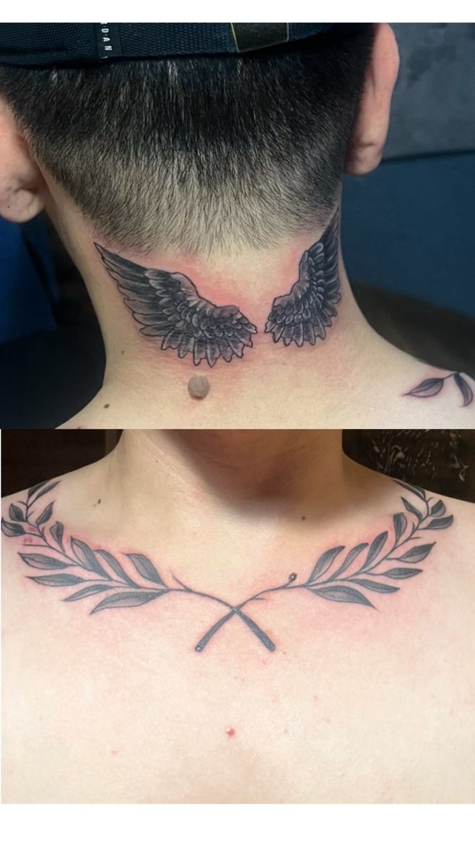 Laurel leaves and Wing Tattoo Wing Tattoo, Bay Leaves, Neck Tattoo, Chess, Tattoos