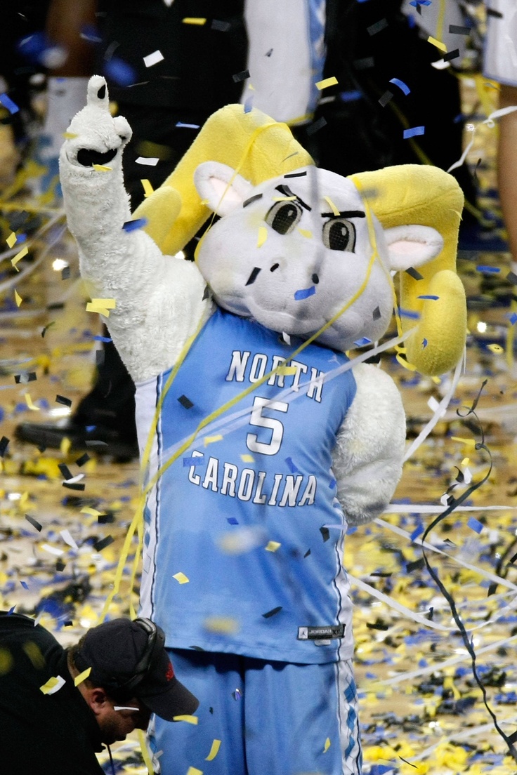 a mascot is standing in the middle of confetti thrown around him and holding his fist up