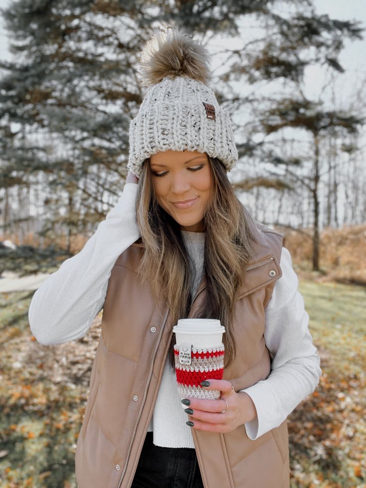 Made in Minny | Dreamer Faux Fur Pom Beanie | White Fleck | Handmade in Minnesota Cozy White Crochet Hat For Winter, White Crochet Winter Hat For Cold Weather, White Ribbed Winter Hat, Casual White Crochet Hat For Winter, White Crochet Hat For Winter, One Size, Cozy White Crochet Hat For Cold Weather, White Crochet Winter Hat, One Size, Warm Cozy White Crochet Hat, Cozy Warm White Crochet Hat