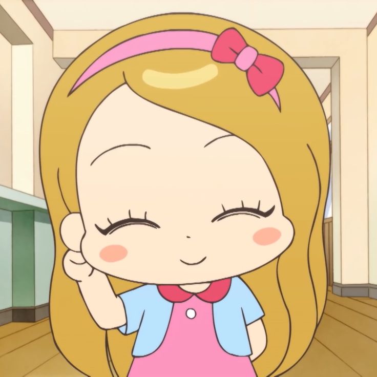 a cartoon girl with long blonde hair wearing a pink dress and holding her hand up to her ear