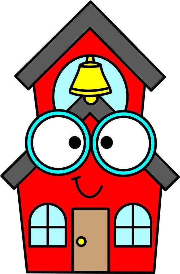 a red house with glasses and a bell on it's roof is smiling at the viewer