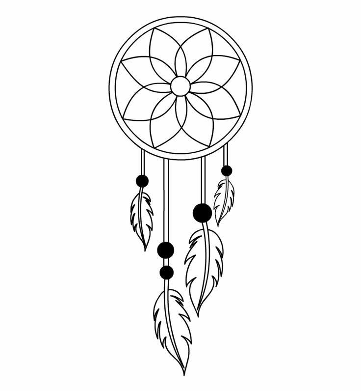 a black and white drawing of a dream catcher