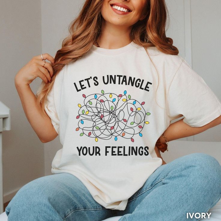 Get into the holiday spirit with our "Let's Untangle Your Feelings" design, printed with water-based ink on a Comfort Colors tee that gets softer with every wash. It makes a great gift for any counselor. ✨ ALSO AVAILABLE ✨ 💙 Sweatshirt: https://www.etsy.com/listing/1807155883/ ✨ SIZING ✨ Comfort Colors tees have a relaxed, boxy fit that runs true to size. For a relaxed fit, most customers prefer their regular size. For an oversized look, we recommend sizing up 2 sizes. For a t-shirt dress look, Teaching Clothes, Teaching Outfits, School Psychologist, Therapist Gifts, School Counselor, Comfort Colors Tee, Psychologist, Christmas Shirt, Holiday Spirit