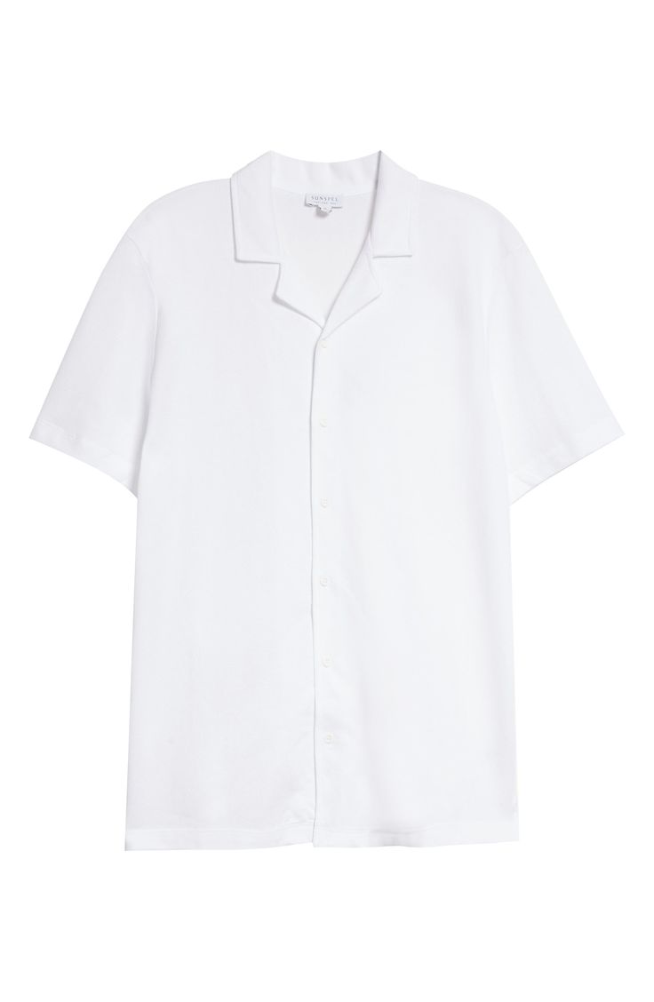 The renowned British label serves up long-lasting quality and comfort with this refined button-up crafted from lightweight and breathable cotton. 29" length (size Medium) Front button closure Notched collar Short sleeves 100% cotton Machine wash, dry flat Made in Portugal Men's Designer Clothing Classic Camp Shirt With Relaxed Fit And Collar, Classic Collared Camp Shirt With Relaxed Fit, Classic Collared Short Sleeve Unstructured Shirt, Classic Collared Short Sleeve Shirt, Classic Relaxed Fit Camp Shirt, Classic Spring Camp Shirt With Placket, Classic Unstructured Short Sleeve Shirt With Button Closure, Spring Classic Button-up Camp Shirt, Classic Spring Button-up Camp Shirt