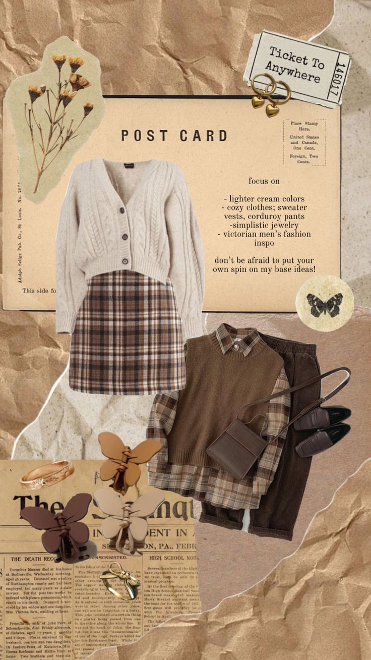 the collage is made up of different items including sweaters, pants and shoes