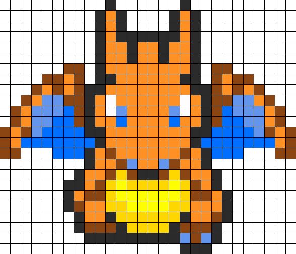 an orange and blue cross stitched pattern with the shape of a dog's head