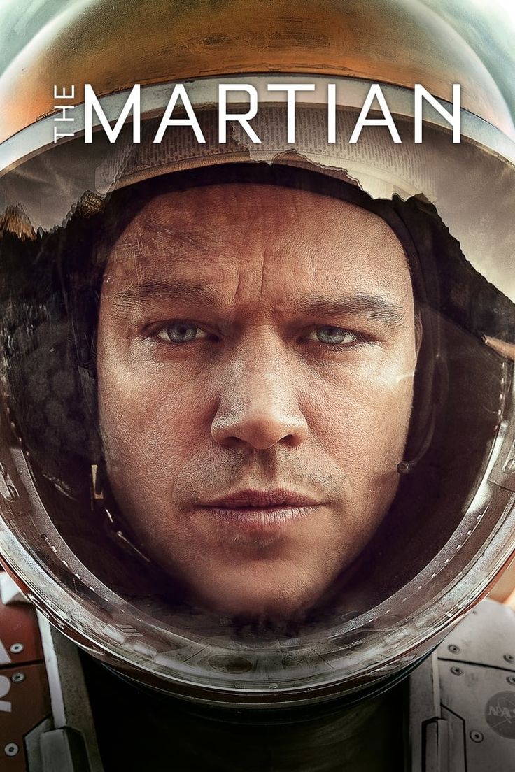 the martian movie poster with an astronaut looking at the camera