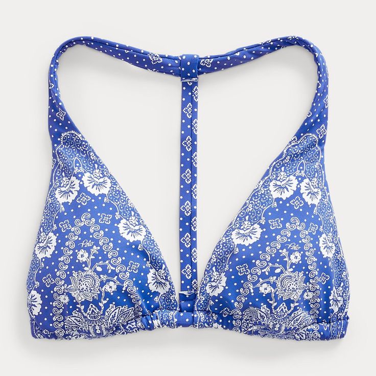 Polo Ralph Lauren Bandana Print Bikini Bra Bra With Removable Pads Blue T-back Halter Top For Swimming, Blue T-back Halter Top Swimwear, Blue Bra-friendly Halter Top T-back, Blue T-back Halter Top For Summer, Blue Triangle Top For Beach Party, Blue Halter Top With Built-in Bra For Beach Season, Blue T-back Halter Top For Beachwear, Blue T-back Halter Top For Beach Party, Blue Halter Top With Built-in Bra For Sunbathing