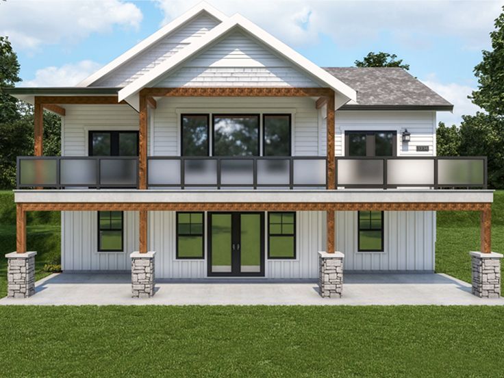 this is an artist's rendering of a two story house with balconyes and balconies