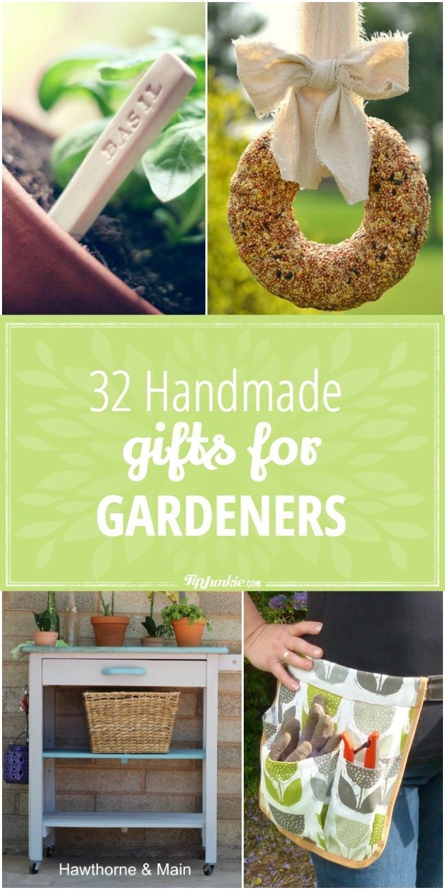 the cover of three handmade gifts for gardeners, including a wreath and an ironing board