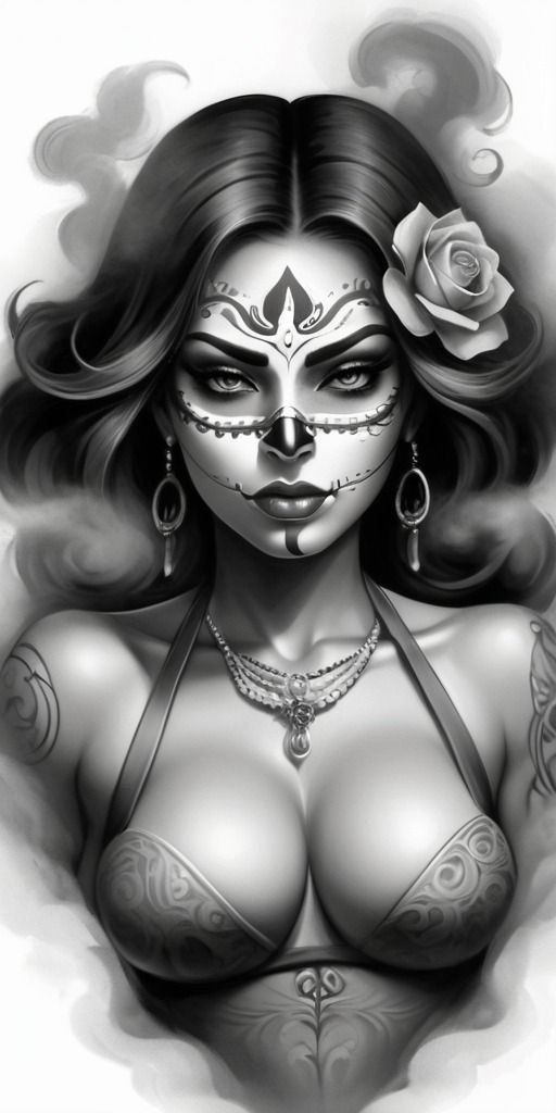 MEXICAN CATRINA ART TATTOO DESIGN Santa Muerte Drawing, Santa Muerte Tattoo, Mexican Skull Tattoos, Sugar Skull Drawing, Aztec Warrior Tattoo, Art Tattoo Design, Female Warrior Tattoo, Aztec Artwork, Mexican Tattoo