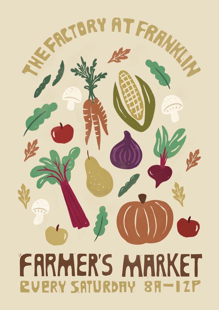 farmers market poster with vegetables and fruits