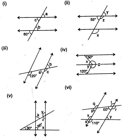 several angles are shown in the diagram, including two lines and one line that is parallel to