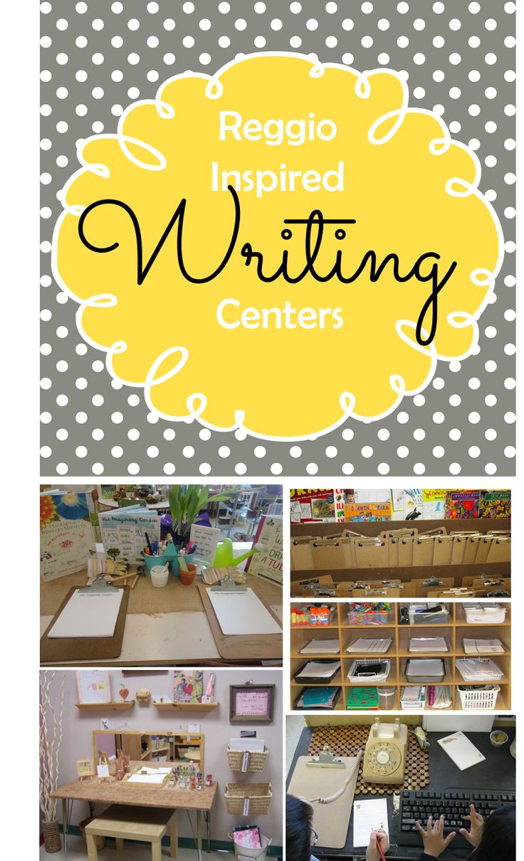 several images with the words regio inspired writing centers