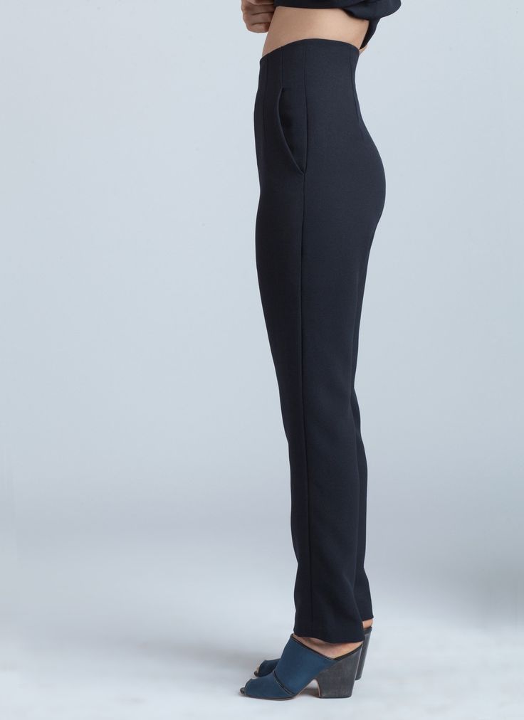 Black Blue Sam High-Waisted Pocket Pant High-waisted Pants With Zipper For Night Out, Chic High Rise Bottoms With Zipper Closure, Chic Fitted Bottoms With Zip Fly, Modern Tapered Leg Bottoms For Workwear, High Rise Pants With Pockets For Night Out, Sleek Stretch Bottoms With Zipper Closure, Modern Fitted Bottoms For Workwear, Modern Ankle-length Pants For Work, Chic Pants With Zipper Closure For Night Out