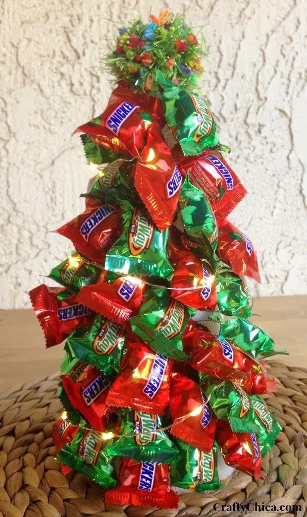 a christmas tree made out of candy bars