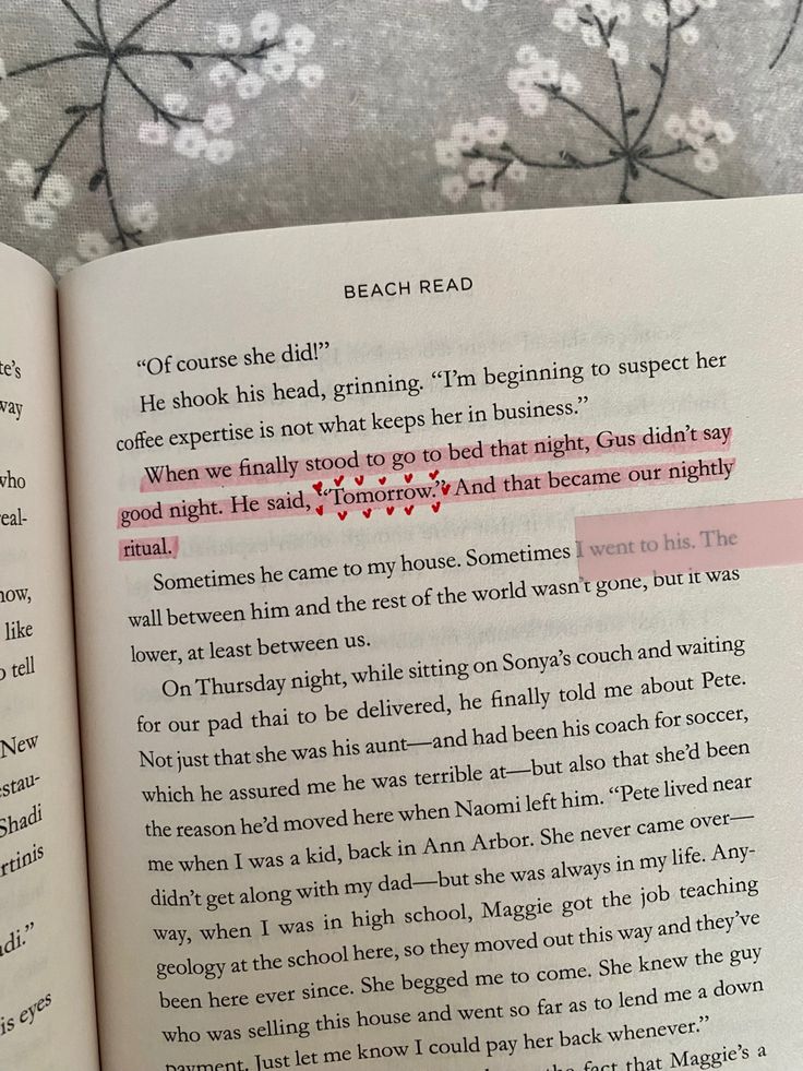 an open book with pink marker on it's page and the words beach read highlighted in red