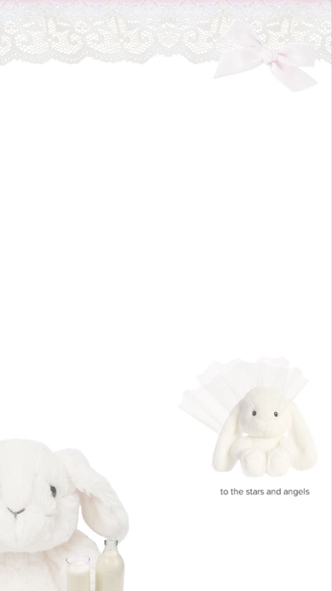 two stuffed animals sitting next to each other in front of a white background with pink border