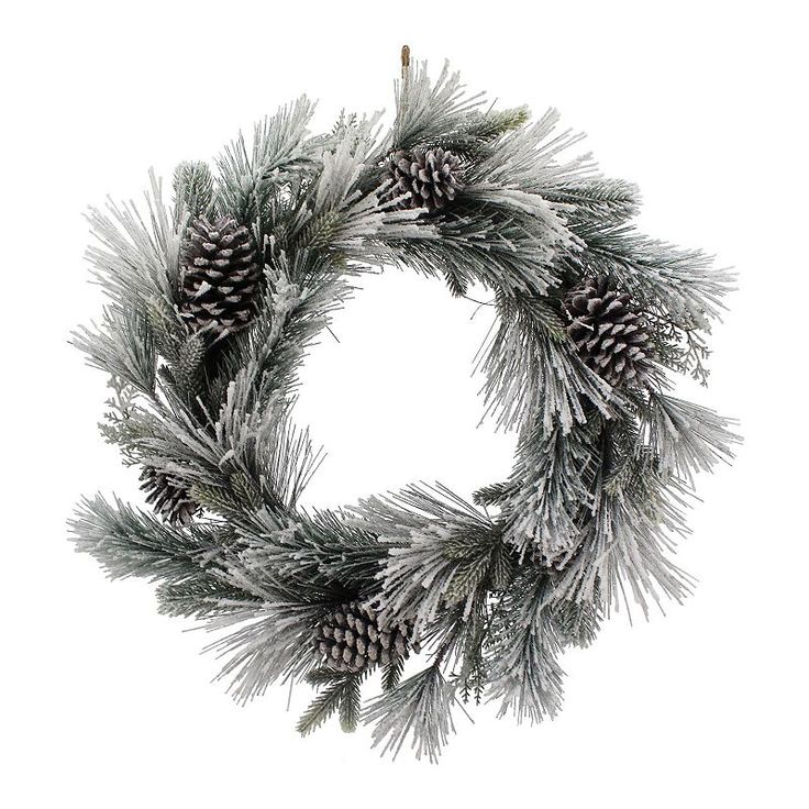 a christmas wreath with pine cones and needles