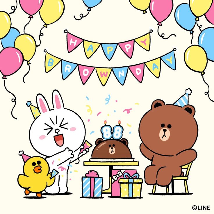 a cartoon bear and bunny are having a birthday party