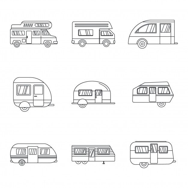 the different types of campers are shown in black and white, as well as one line