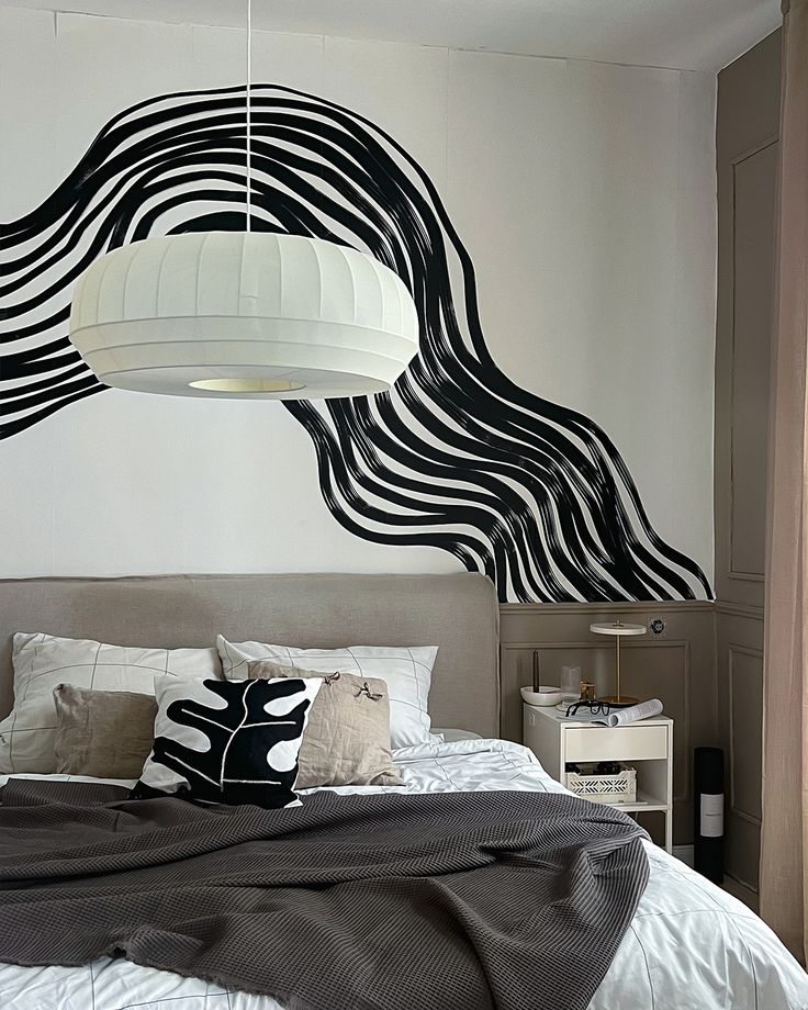 bedroom lighting, bedroom lighting inspo, bedroom pendant light Tropical Wall Decals, Living Room Decal, Beautiful Bedside Tables, Large Wall Decals, Pendant Lighting Bedroom, Bedroom Murals, Wall Decals For Bedroom, Scandinavian Style Interior, Room Decals