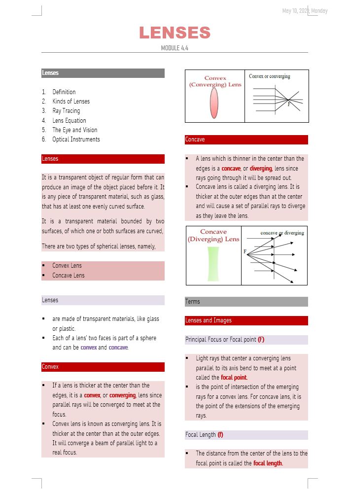 an image of a page with text on it that says lenses and the words