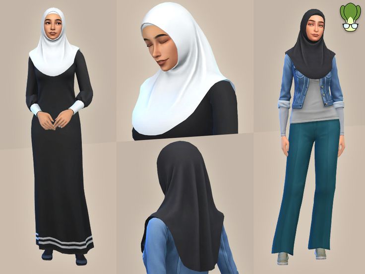 four different poses of a woman in hijab and pants, with the same outfit