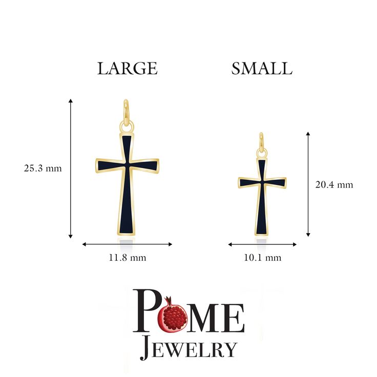 Love innovation? Looking for the new trend? Pome Jewelry is bringing renowned jewelers and enamelists together to create stunning and everlasting jewelry. We've taken fine jewelry and combined it with the art of enamel to produce eye popping pieces, adding much needed flavor to the traditional ways of jewelry. What are you waiting for? Differentiate yourself with this one of kind Dainty cross! A gift for either yourself, your significant other, or your family member - this dainty, yet elegant cr Elegant Rose Gold Enamel Necklaces, Elegant Rose Gold Enamel Necklace, Sterling Silver Fine Jewelry With Black Enamel, Black Enamel Sterling Silver Fine Jewelry, Elegant Rose Gold Enamel Jewelry, Elegant Cross Pendant Jewelry For Memorial, Elegant Cross Jewelry For Memorial, Classic Enamel Jewelry For Anniversary, Elegant Memorial Cross Jewelry