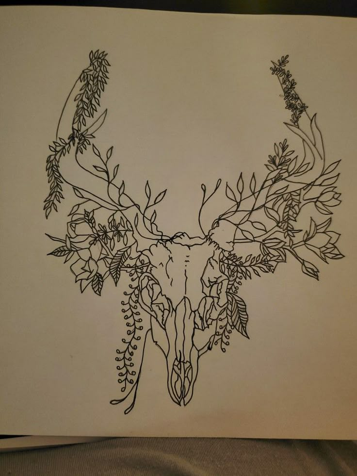 Tattoo drawing. Skull Tattoo Drawing, Deer Antler Tattoo, Deer Skull Drawing, Deer Skull Tattoo, Skull Thigh Tattoos, Cow Skull Tattoos, Antler Tattoos, Antler Tattoo, Deer Skull Tattoos