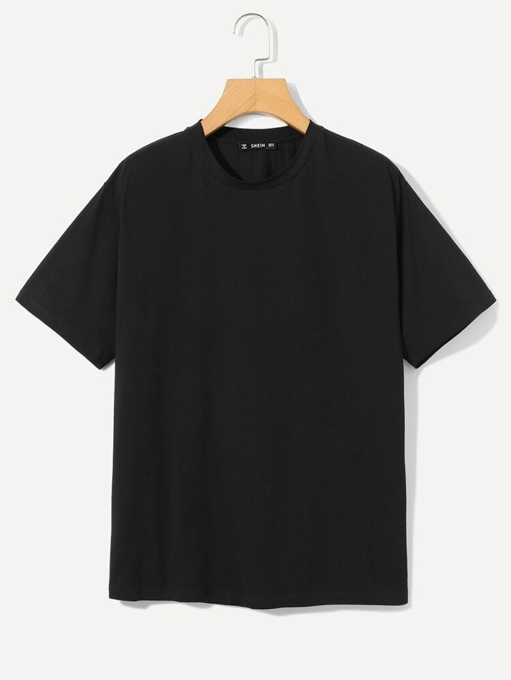 Free Returns ✓ Free Shipping On Orders $49+ ✓. Men Short Sleeve Solid T-shirt- Men T-Shirts & Tanks at SHEIN. Black T Shirt Template, Tshirt Vector, Black Tshirt Men, Black Shirt Outfits, Plain Black T Shirt, Plain White T Shirt, Plain T Shirts, T Shirt Design Template, Y2k Men