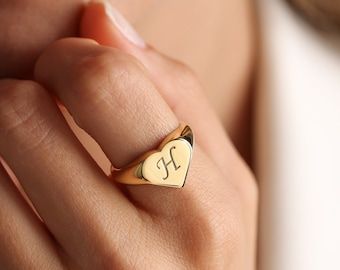 14K Heart Signet Ring, Heart Pinky Ring for Her, Personalized Love Ring, Promise Ring, Dainty Gold Pinky Ring, Gift for Wife, Gift for Mom - Etsy Heirloom Promise Ring Jewelry For Valentine's Day, Valentine's Day Heirloom Ring Jewelry, Heirloom Style Valentine's Day Jewelry Ring, Valentine's Day Heirloom Ring, Oval Heart Ring For Valentine's Day Promise, Oval Heart Promise Ring For Valentine's Day, Heart Shaped Initial Ring For Gift, Heart Shaped Initial Ring Gift, Rose Gold Initial Ring For Valentine's Wedding