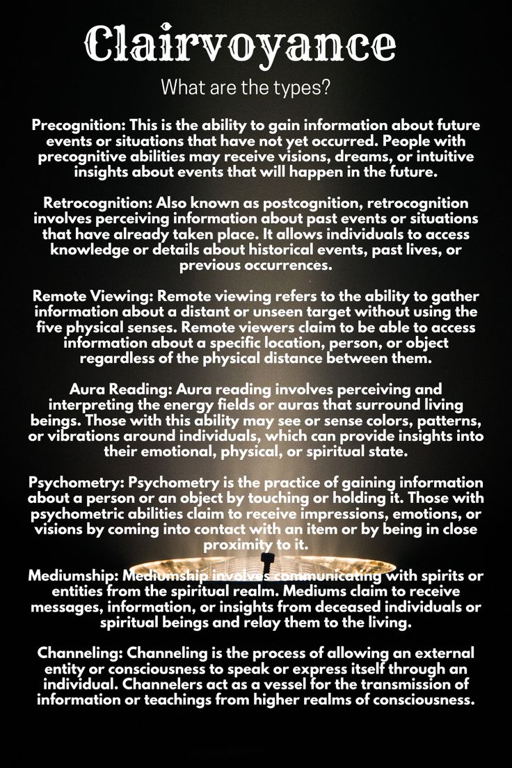 Clairvoyance is the ability to perceive information about people, events, or objects through extrasensory perception (ESP) or a "sixth sense." There are several different types of clairvoyance, each with its own unique focus or method of obtaining information. Here are some of the most commonly recognized types: Types Of Clairvoyance, Types Of Lightworkers, Medium Psychic Aesthetic, Clairvoyant Quotes, Tarot Facts, Dragon Spells, Spiritual Objects, Clairvoyant Psychic Abilities, Extrasensory Perception