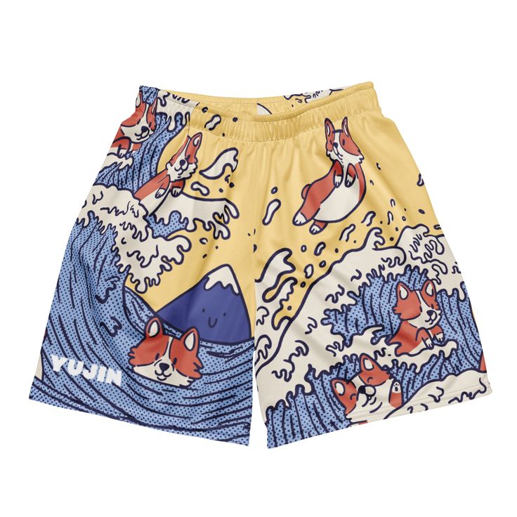 Swimming Corgi Mesh Shorts | Yūjin Japanese Anime Streetwear Clothing Sporty Knee-length Shorts For Outdoor Activities, Sporty Swim Trunks For Spring Workout, Summer Sportswear Shorts For Outdoor Activities, Summer Sports Activewear Knee-length Shorts, Athleisure Shorts For Summer Outdoor Activities, Knee-length Shorts Activewear For Summer Sports, Spring Athleisure Swim Trunks For Sports, Short Swim Trunks For Sports In Spring, Summer Gym Athletic Knee-length Shorts