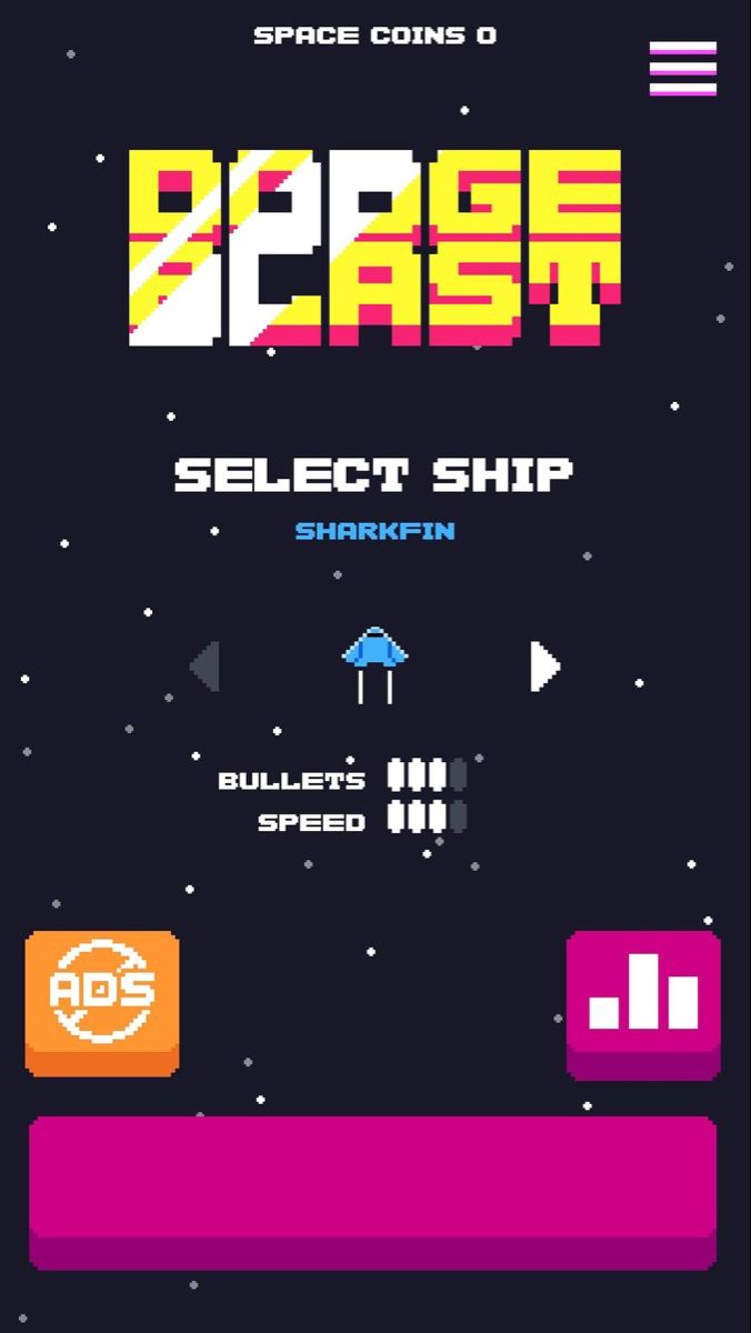 an old school arcade game with space and stars in the background, as well as text that