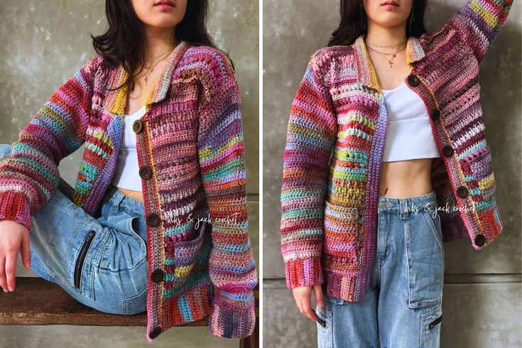 Get creative with your leftover yarn! This crochet cardigan pattern is a fun and stylish way to turns scraps into a unique garment. Scrap Yarn Cardigan, Scrap Cardigan, Crochet Hat Size Chart, Crochet Hat Sizing, Scrap Crochet, Scrap Yarn Crochet, Leftover Yarn, Scrap Yarn, Malabrigo Yarn