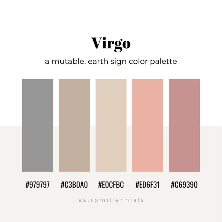 the color palette for virgo is shown in shades of pink, beige and grey