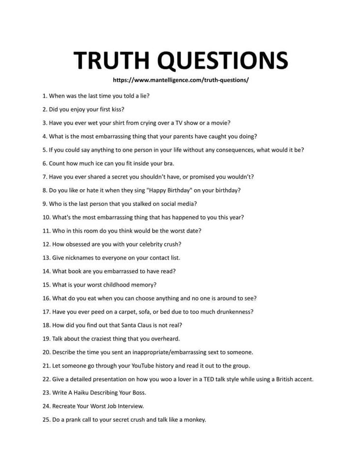 a question sheet with the words truth questions written in black and white ink on it