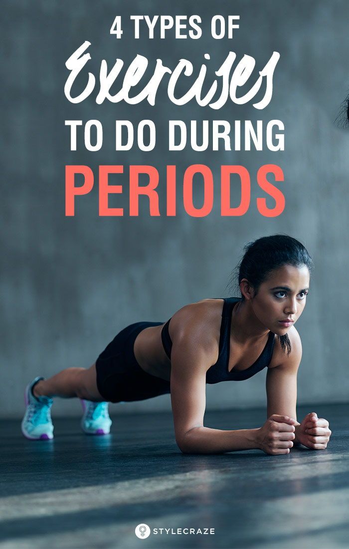 a woman doing push ups with the words 4 types of exercises to do during periods