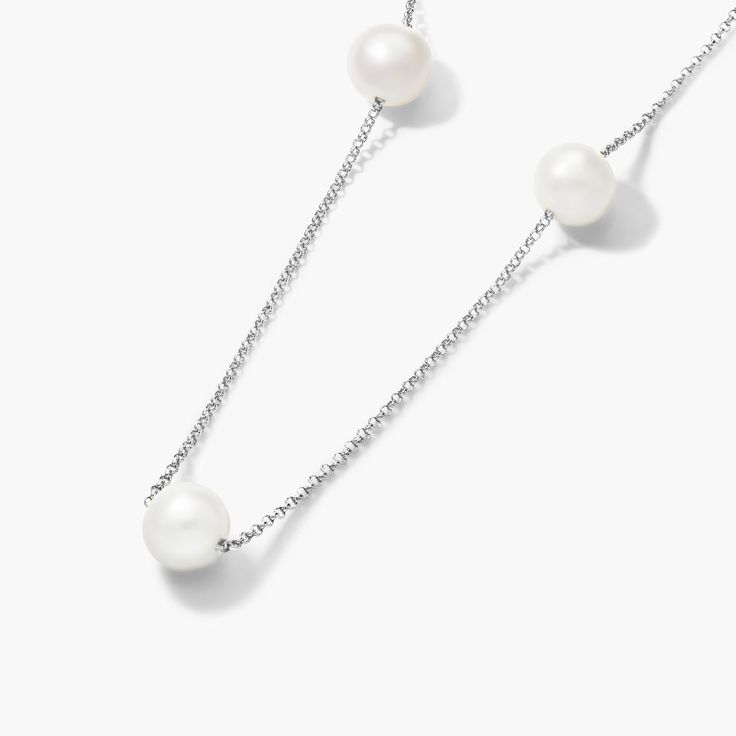 Modern meets classic in this luxurious necklace. Worn alone or paired with multiple strands of pearls, this necklace will add elegance to any look. Luxurious Necklace, Station Necklace, Fresh Water, Pearl Necklace, White Gold, Gold, White