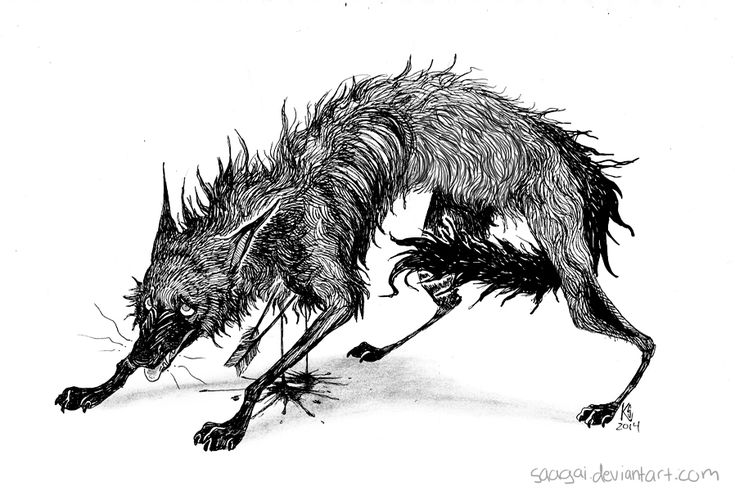 a black and white drawing of a dog with its head in the air, while it's legs spread out