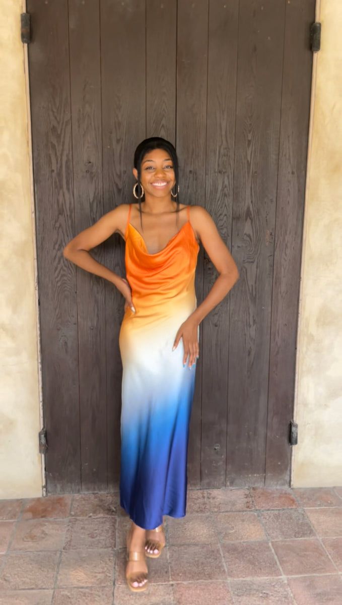 Sunset Aesthetic Outfits, Sunset Ombre Dress, Ombre Dresses, Ombre Bridesmaid Dresses, Blue Ombre Dress, Nyc Sunset, Sunset Dress, Ombré Dress, Dress Room