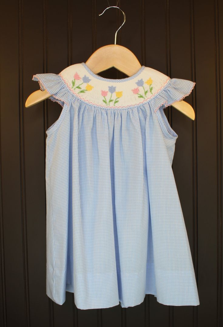 Girl's Blue Gingham Tulip Bishop Flutter Sleeve Dress Smocking Plates, Dress With Ruffle Sleeves, Blue Tulips, Everything Baby, Flutter Sleeve Dress, Blue Gingham, Gingham Print, Ruffle Sleeves, Style Dress