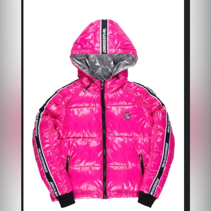 Brand New Still In Original Packaging Pink Hooded Puffer Jacket For Streetwear, Pink Winter Outerwear For Streetwear, Pink Winter Streetwear Outerwear, Pink Puffer Jacket For Winter Streetwear, Pink Puffer Outerwear For Streetwear, Pink Puffer Jacket For Streetwear, Pink Trendy Puffer Jacket For Streetwear, Trendy Pink Puffer Jacket For Streetwear, Casual Pink Puffer Jacket For Streetwear